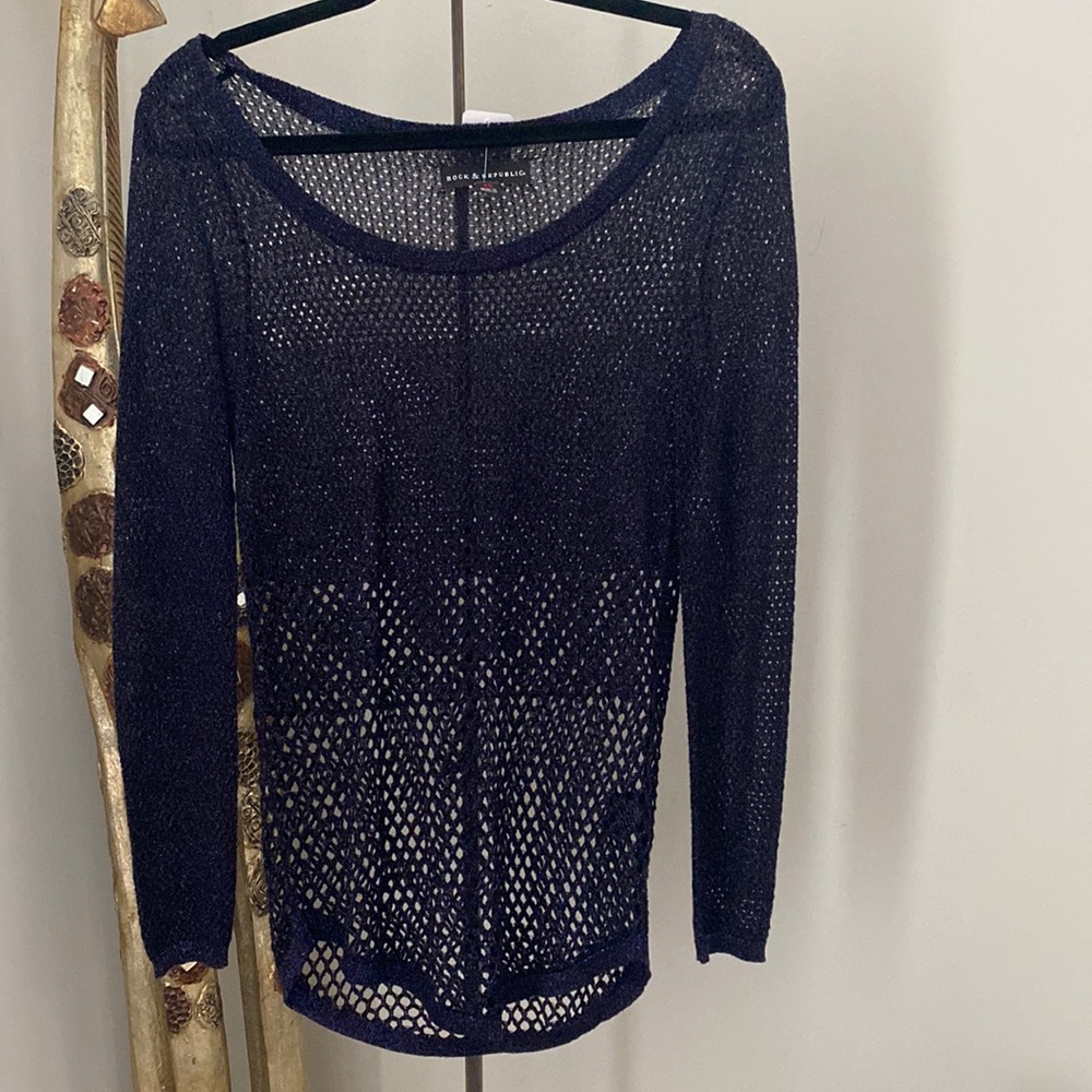 Vintage Rock Republic Purple Metallic Sparkle Mesh Fishnet Knit Top XS